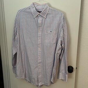 Vinyard Vines 100% cotton tucker long sleeve button down white blue & pink plaid